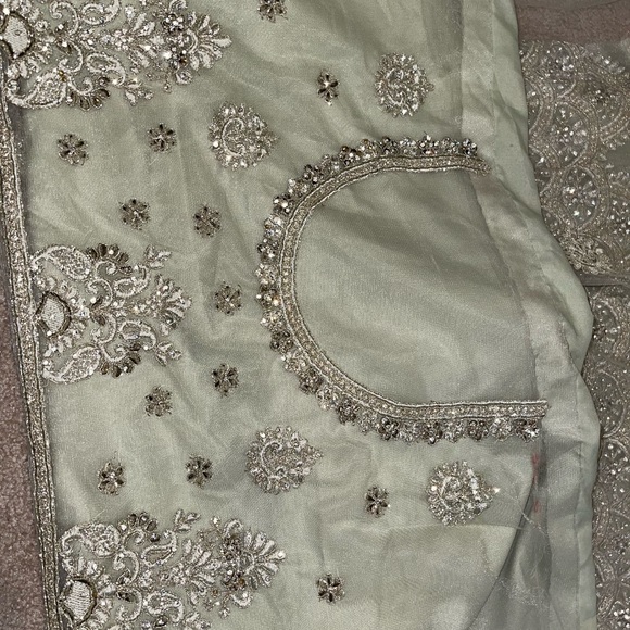 Heavy Designer Semi-Stitched Sage Green Lehenga - Picture 8 of 8